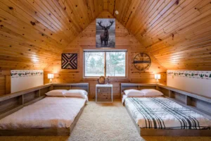 Bedroom 3 in cabin with 2 beds in loft